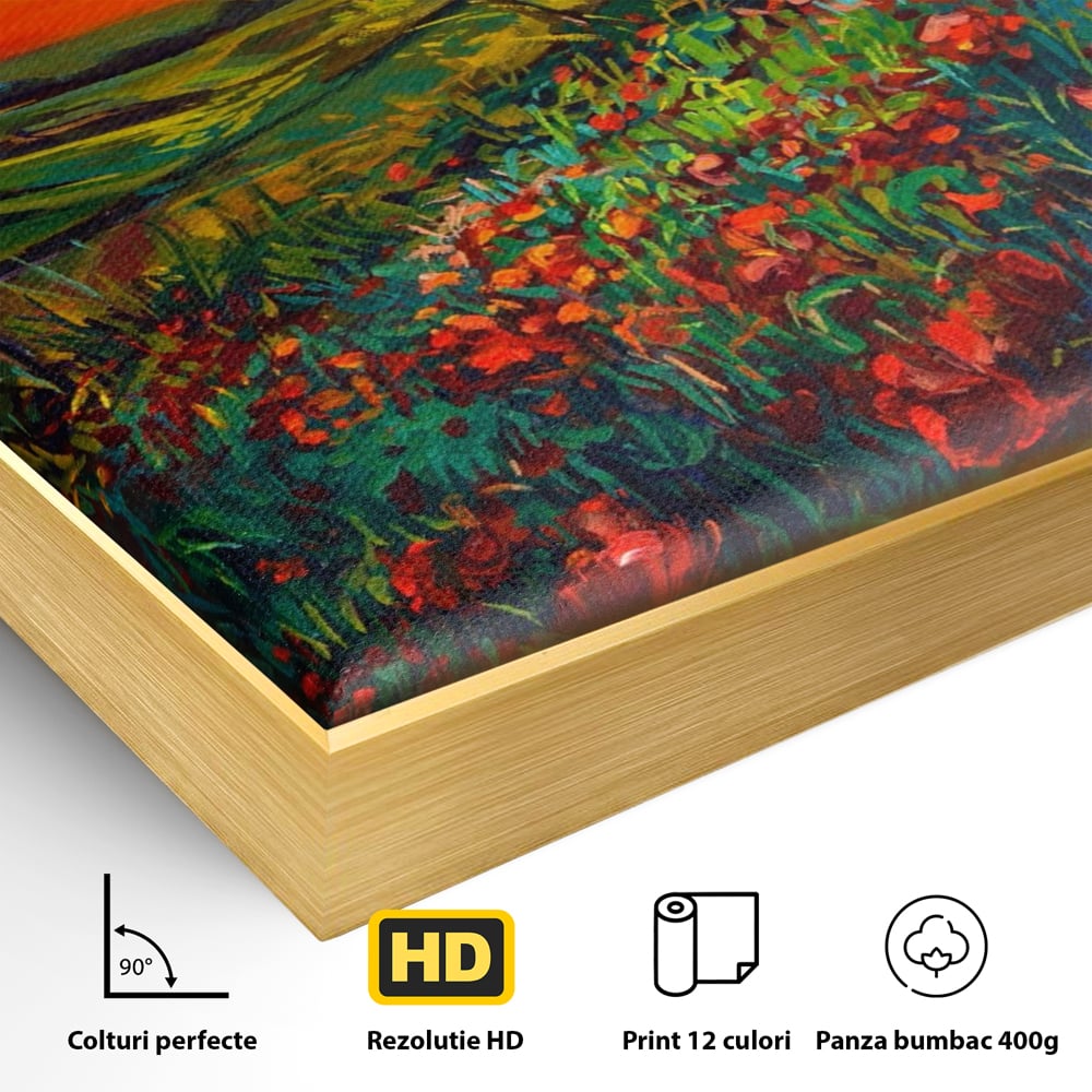 Tablou Canvas Premium LuxCanva® A1276, Flori La Apus, Living, Maci, Soare, Cer, Camp, Dormitor, Culori Vibrante