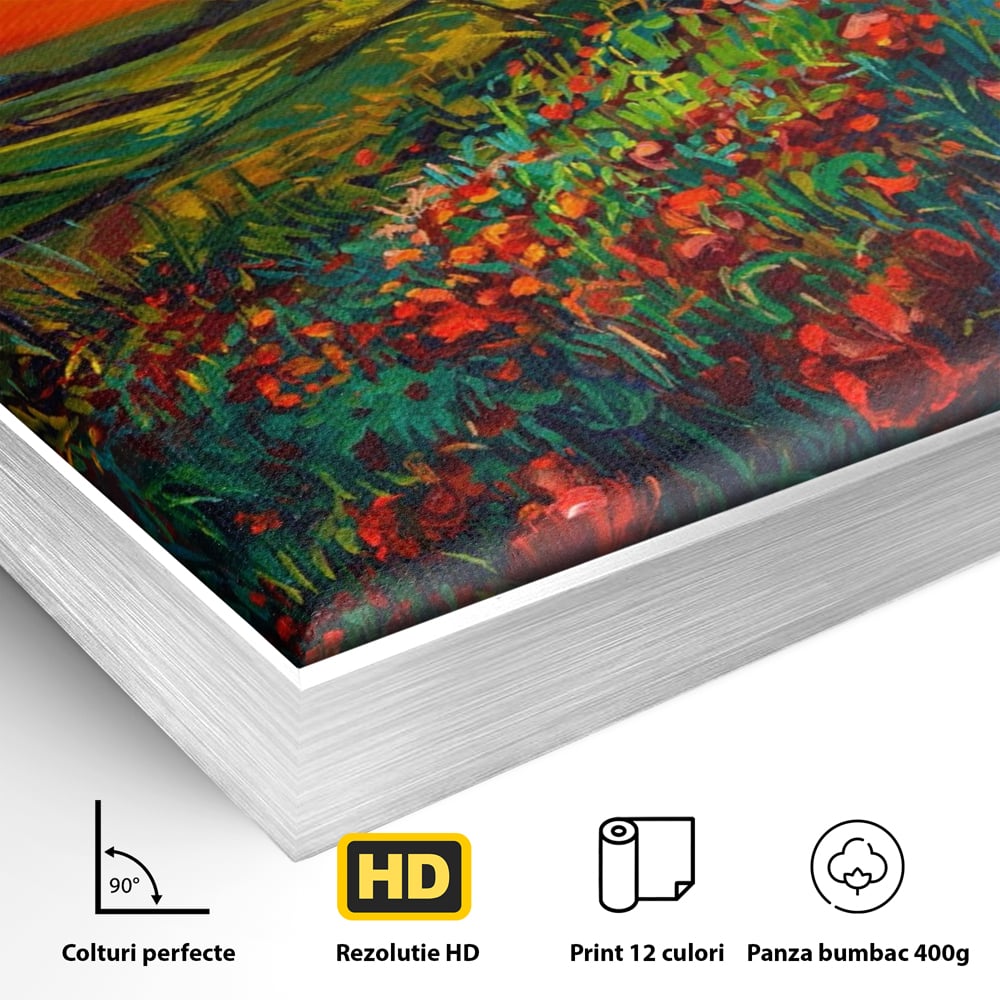 Tablou Canvas Premium LuxCanva® A1276, Flori La Apus, Living, Maci, Soare, Cer, Camp, Dormitor, Culori Vibrante