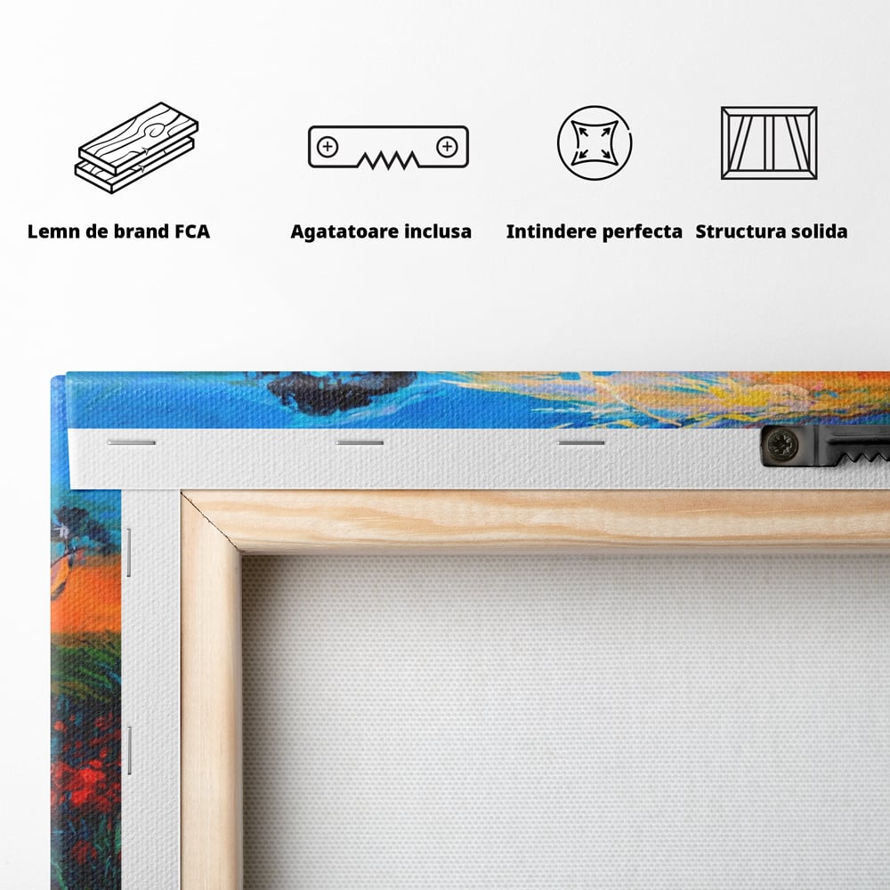 Tablou Canvas Premium LuxCanva® A1276, Flori La Apus, Living, Maci, Soare, Cer, Camp, Dormitor, Culori Vibrante