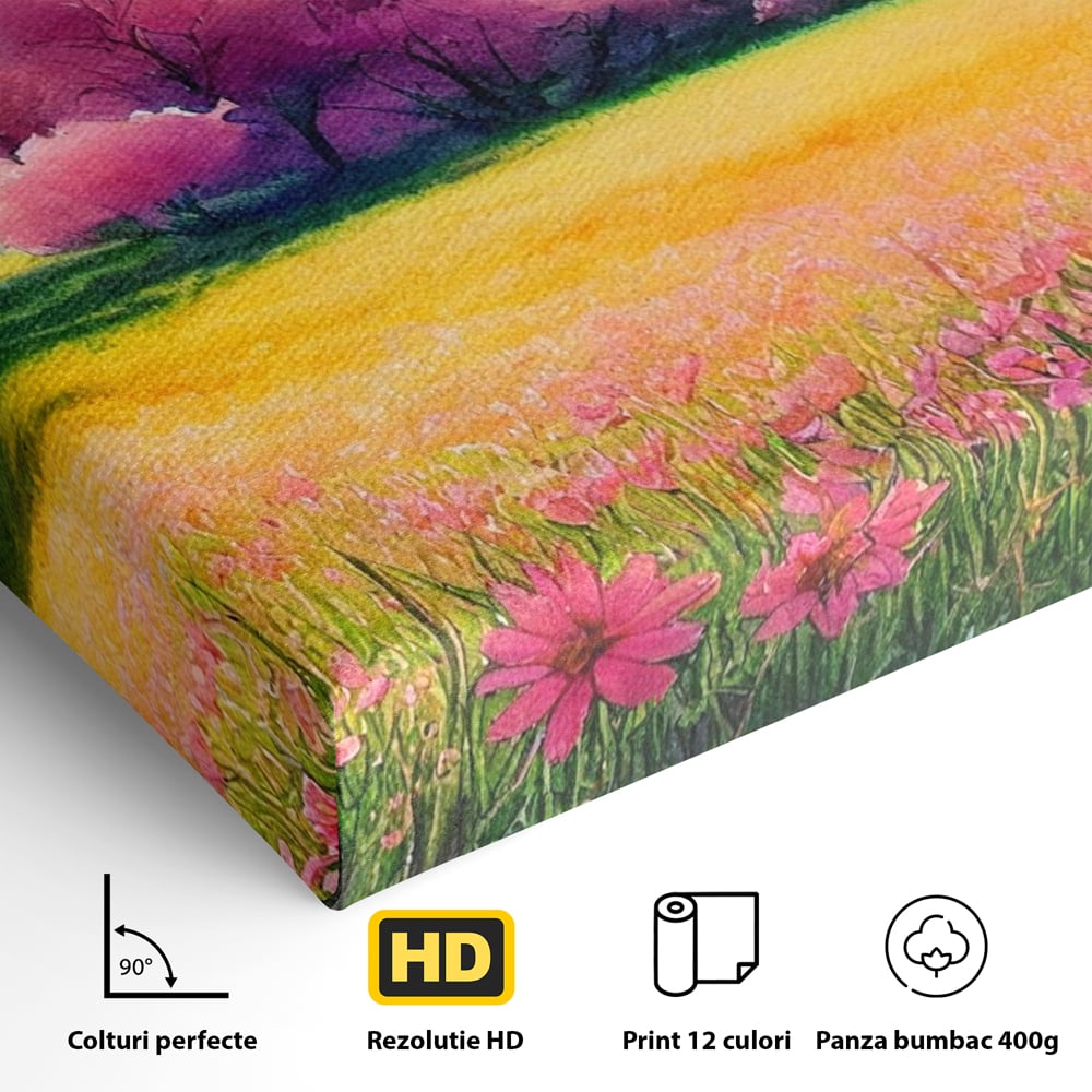 Tablou Canvas Premium LuxCanva® A1277, Copaci Roz, Living, Flori, Campie, Arbori, Cer, Dormitor, Culori Vibrante