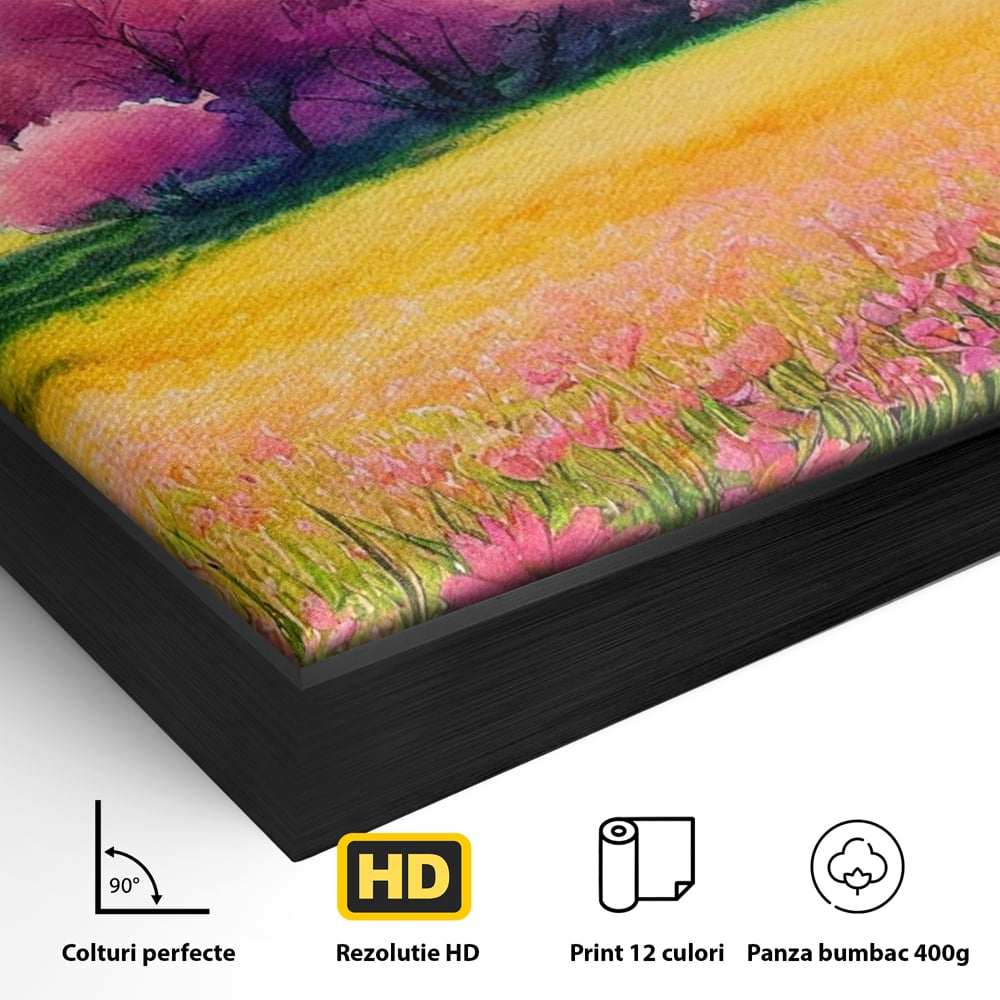 Tablou Canvas Premium LuxCanva® A1277, Copaci Roz, Living, Flori, Campie, Arbori, Cer, Dormitor, Culori Vibrante