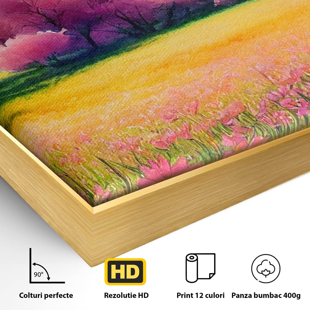 Tablou Canvas Premium LuxCanva® A1277, Copaci Roz, Living, Flori, Campie, Arbori, Cer, Dormitor, Culori Vibrante