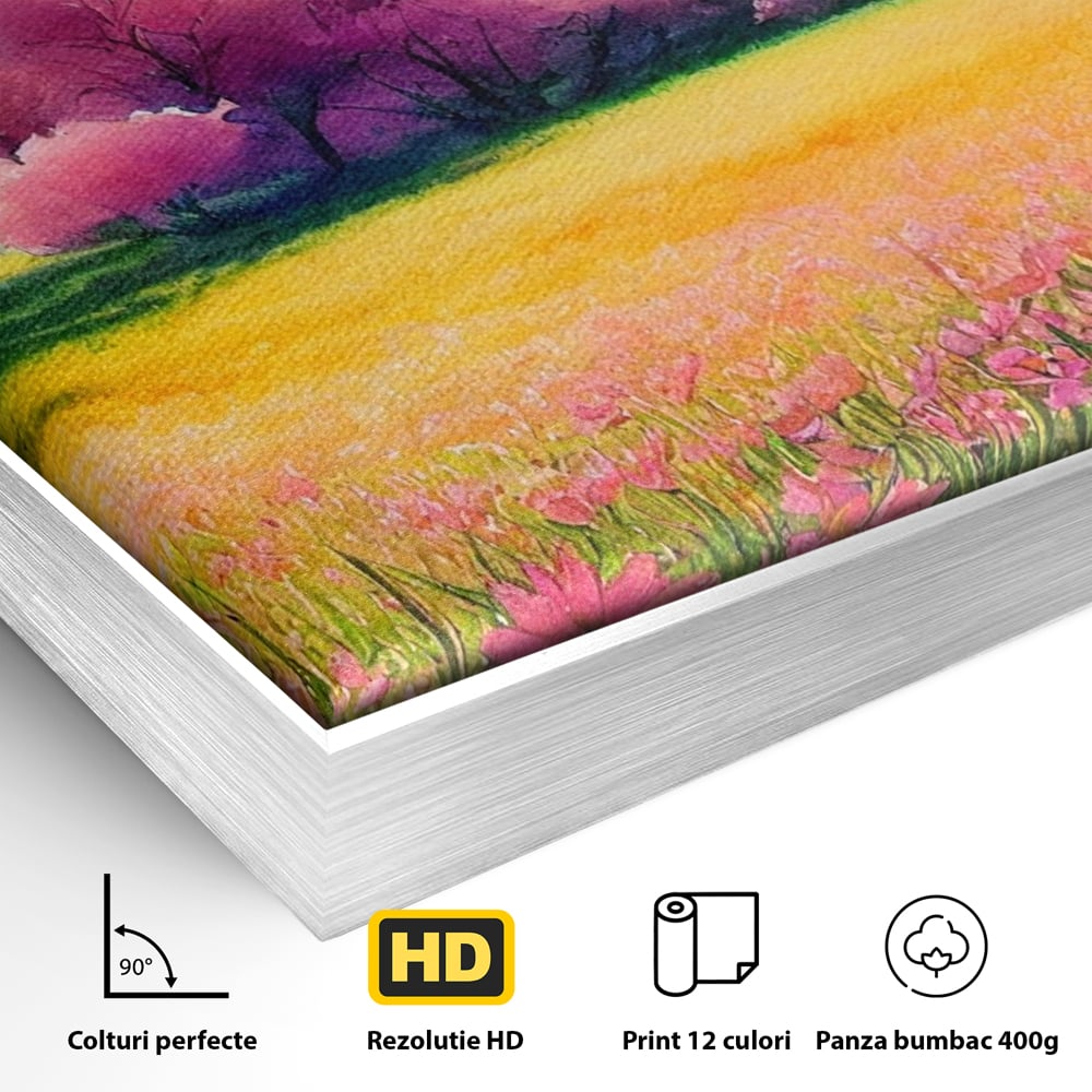 Tablou Canvas Premium LuxCanva® A1277, Copaci Roz, Living, Flori, Campie, Arbori, Cer, Dormitor, Culori Vibrante