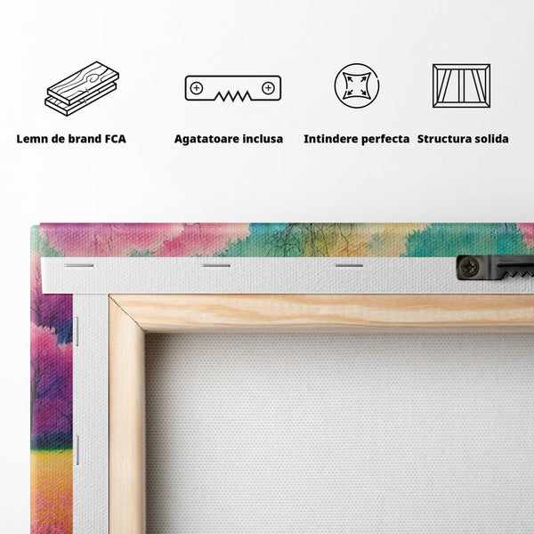 Tablou Canvas Premium LuxCanva® A1277, Copaci Roz, Living, Flori, Campie, Arbori, Cer, Dormitor, Culori Vibrante