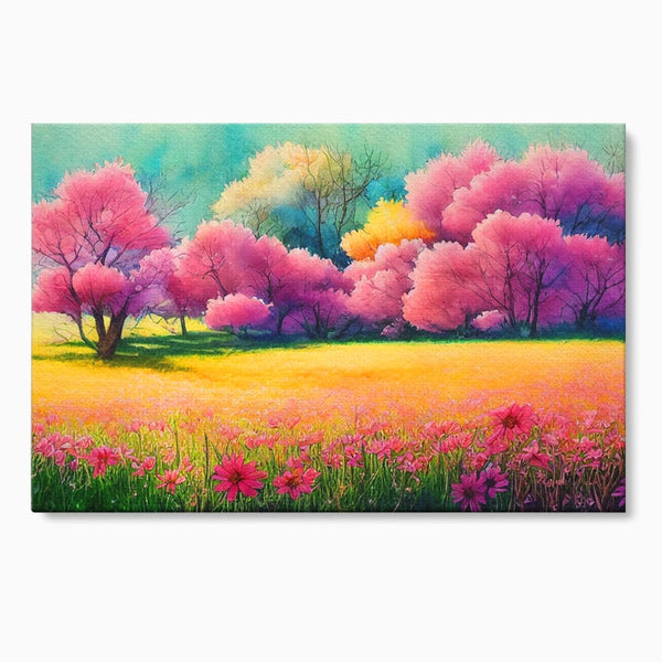 Tablou Canvas Premium LuxCanva® A1277, Copaci Roz, Living, Flori, Campie, Arbori, Cer, Dormitor, Culori Vibrante
