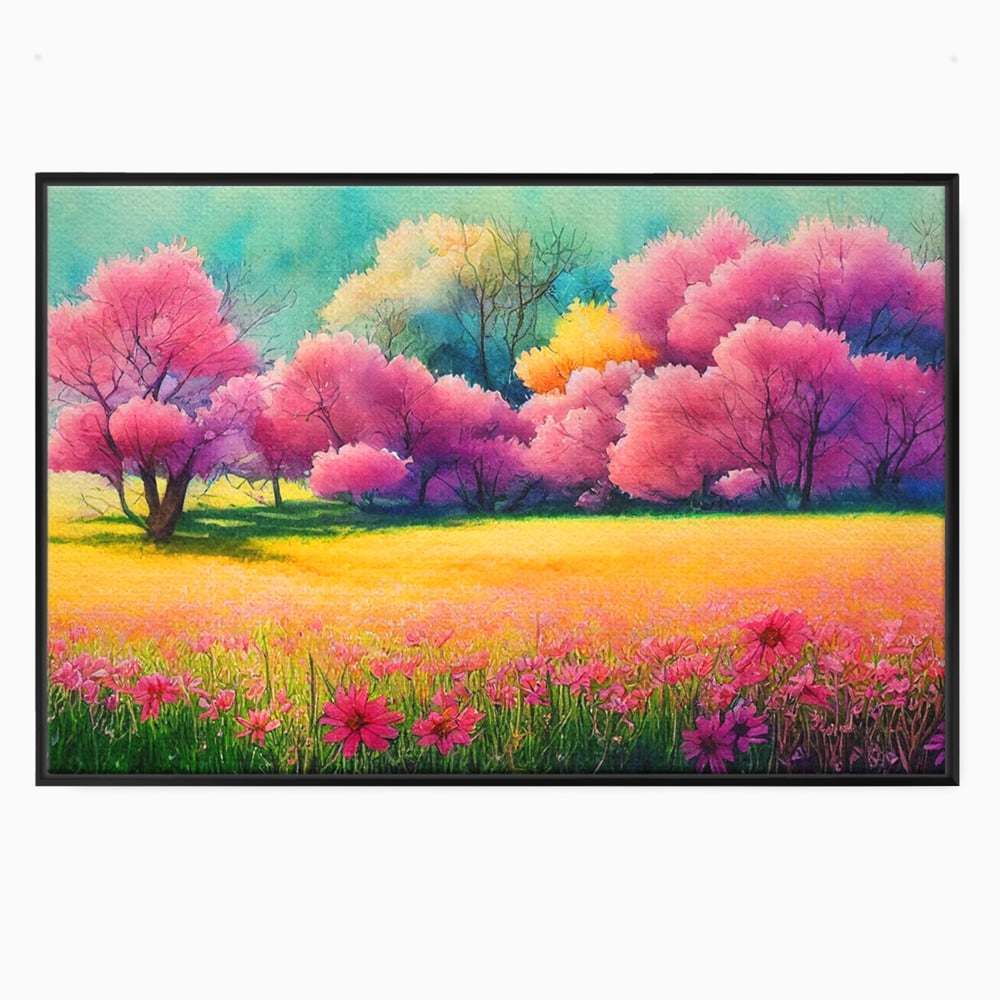 Tablou Canvas Premium LuxCanva® A1277, Copaci Roz, Living, Flori, Campie, Arbori, Cer, Dormitor, Culori Vibrante