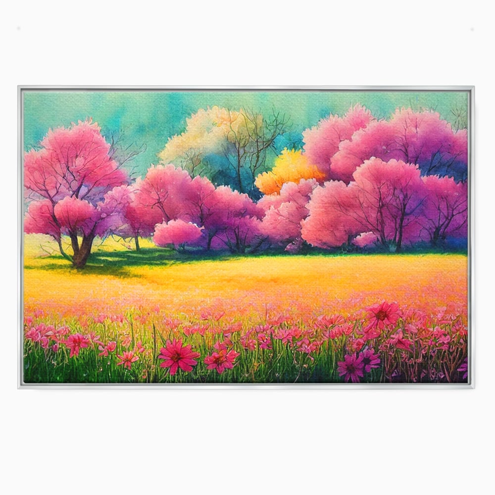 Tablou Canvas Premium LuxCanva® A1277, Copaci Roz, Living, Flori, Campie, Arbori, Cer, Dormitor, Culori Vibrante