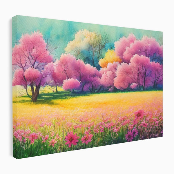 Tablou Canvas Premium LuxCanva® A1277, Copaci Roz, Living, Flori, Campie, Arbori, Cer, Dormitor, Culori Vibrante