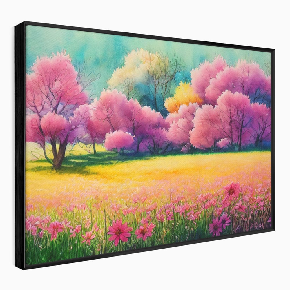 Tablou Canvas Premium LuxCanva® A1277, Copaci Roz, Living, Flori, Campie, Arbori, Cer, Dormitor, Culori Vibrante