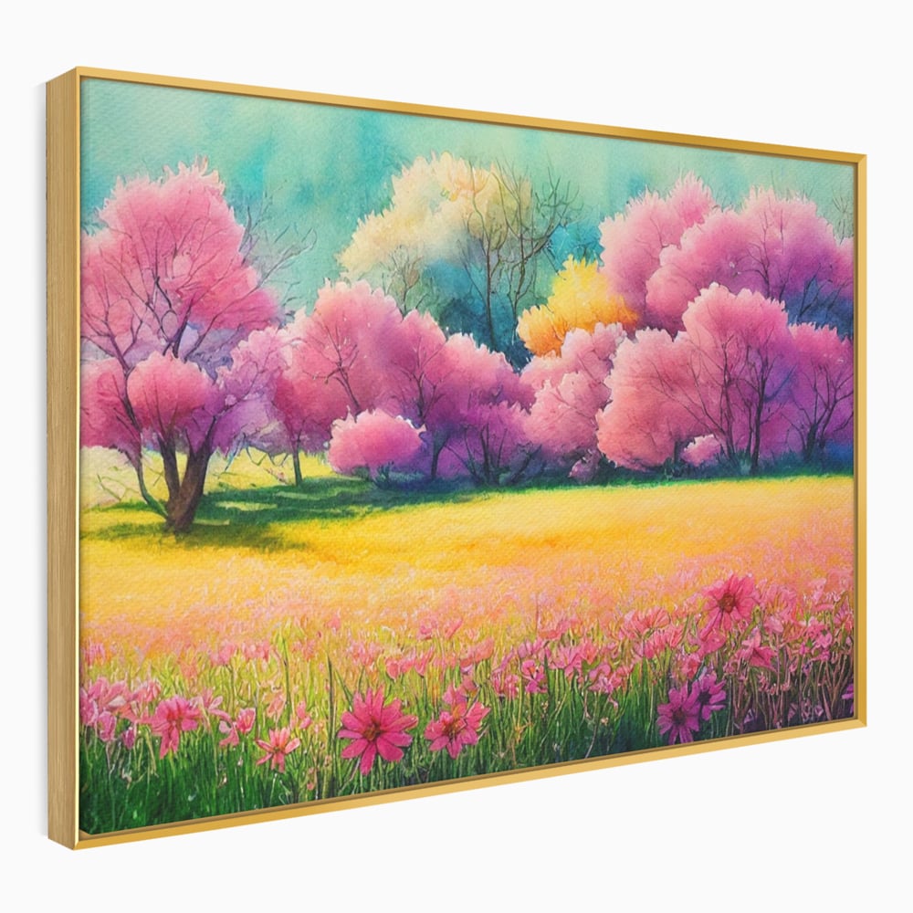 Tablou Canvas Premium LuxCanva® A1277, Copaci Roz, Living, Flori, Campie, Arbori, Cer, Dormitor, Culori Vibrante