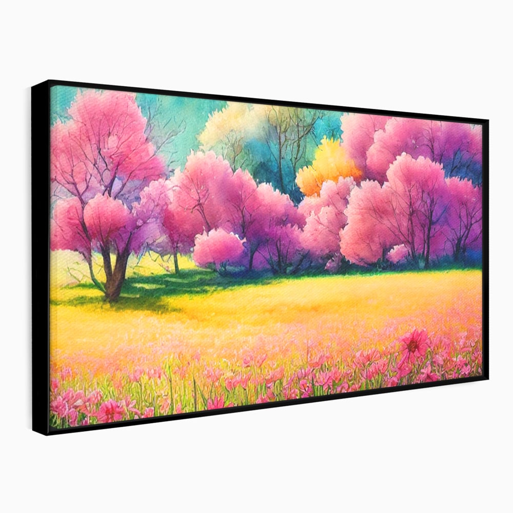 Tablou Canvas Premium LuxCanva® A1277, Copaci Roz, Living, Flori, Campie, Arbori, Cer, Dormitor, Culori Vibrante
