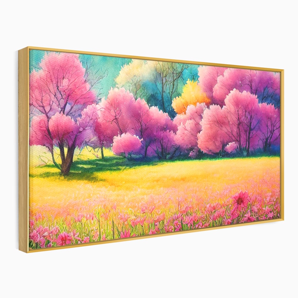Tablou Canvas Premium LuxCanva® A1277, Copaci Roz, Living, Flori, Campie, Arbori, Cer, Dormitor, Culori Vibrante