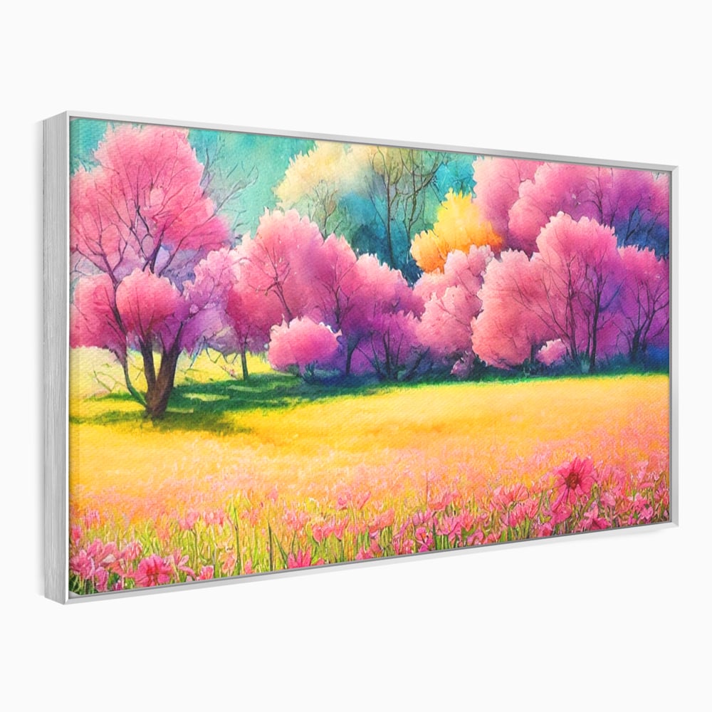 Tablou Canvas Premium LuxCanva® A1277, Copaci Roz, Living, Flori, Campie, Arbori, Cer, Dormitor, Culori Vibrante