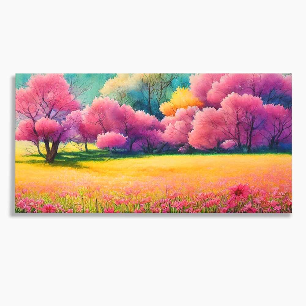 Tablou Canvas Premium LuxCanva® A1277, Copaci Roz, Living, Flori, Campie, Arbori, Cer, Dormitor, Culori Vibrante