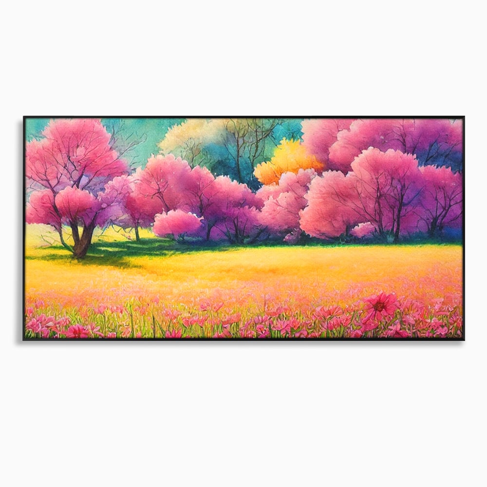 Tablou Canvas Premium LuxCanva® A1277, Copaci Roz, Living, Flori, Campie, Arbori, Cer, Dormitor, Culori Vibrante