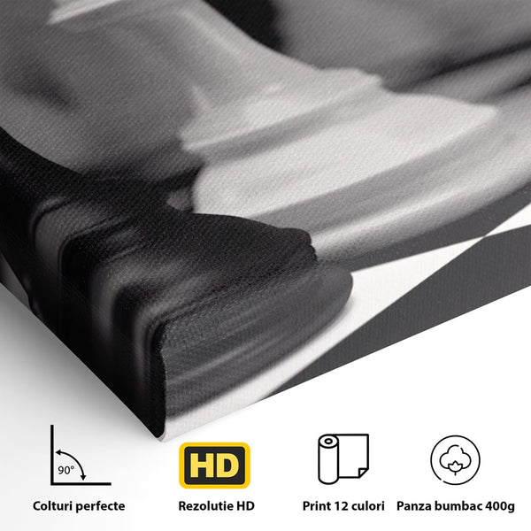 Tablou Canvas Premium LuxCanva® A1279, 2Pieces, Living, Piese Sah, Pioni, Echipa, Birou, Alb-Negru