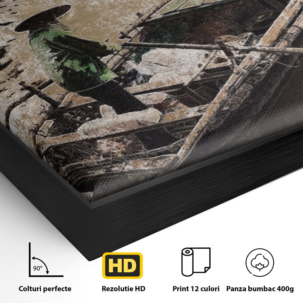 Tablou Canvas Premium LuxCanva® A1280, Pescarul, Living, Barca, Lac, Vasle, Culori Vibrante
