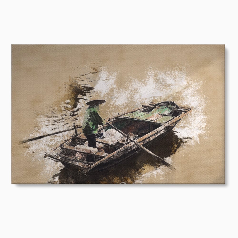 Tablou Canvas Premium LuxCanva® A1280, Pescarul, Living, Barca, Lac, Vasle, Culori Vibrante