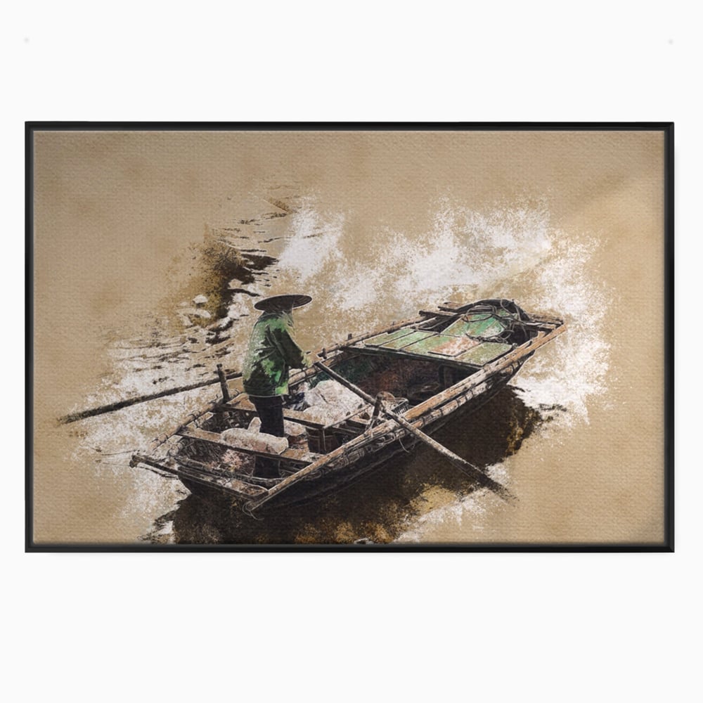 Tablou Canvas Premium LuxCanva® A1280, Pescarul, Living, Barca, Lac, Vasle, Culori Vibrante