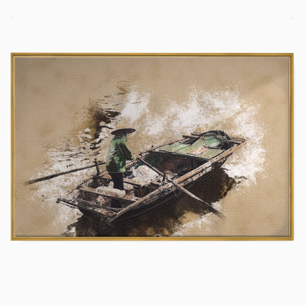 Tablou Canvas Premium LuxCanva® A1280, Pescarul, Living, Barca, Lac, Vasle, Culori Vibrante