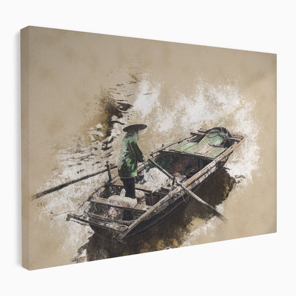 Tablou Canvas Premium LuxCanva® A1280, Pescarul, Living, Barca, Lac, Vasle, Culori Vibrante