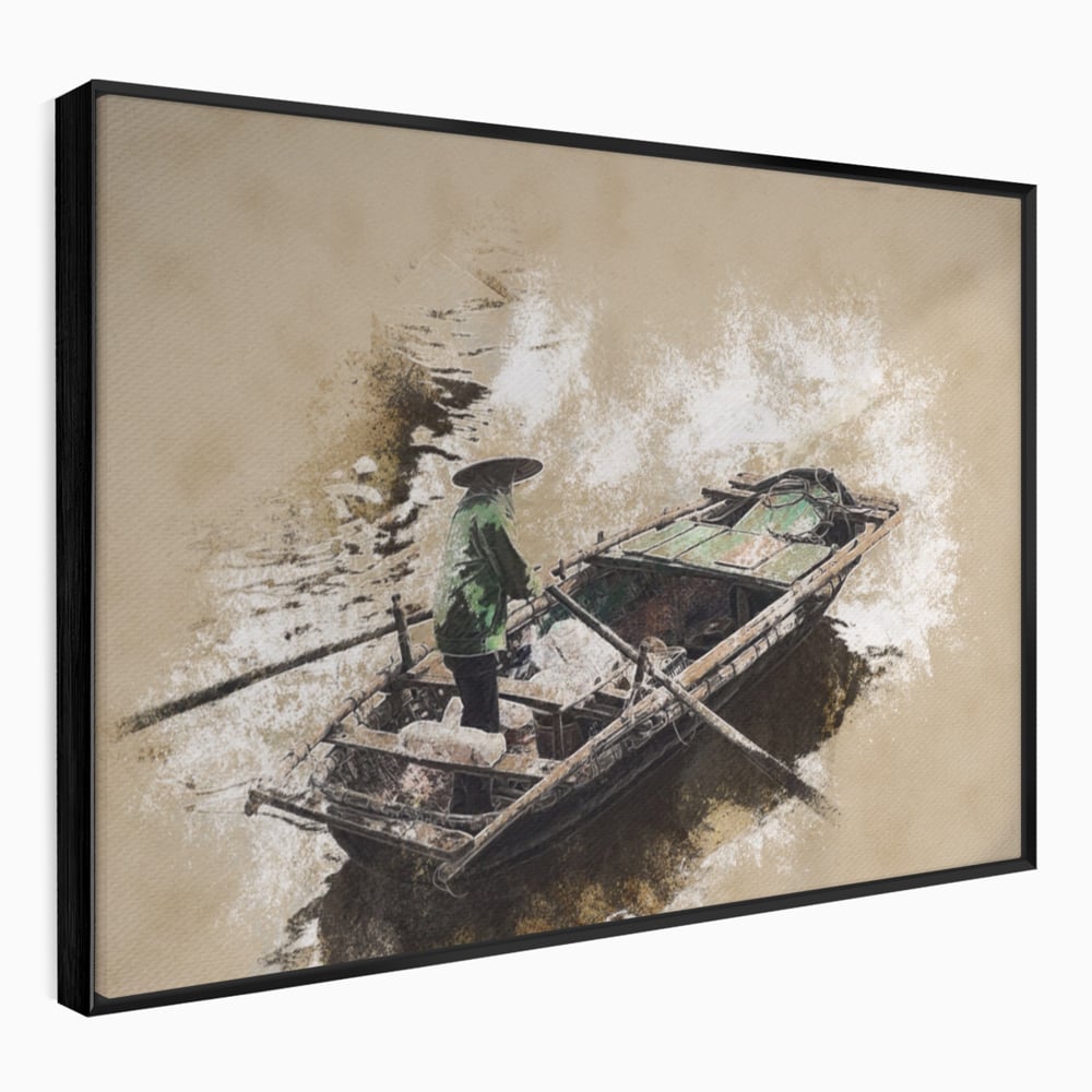 Tablou Canvas Premium LuxCanva® A1280, Pescarul, Living, Barca, Lac, Vasle, Culori Vibrante
