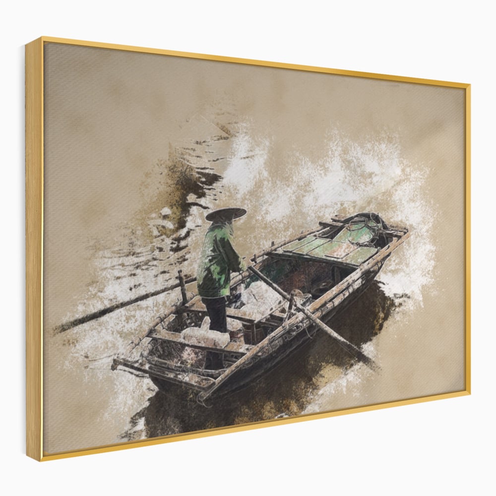 Tablou Canvas Premium LuxCanva® A1280, Pescarul, Living, Barca, Lac, Vasle, Culori Vibrante