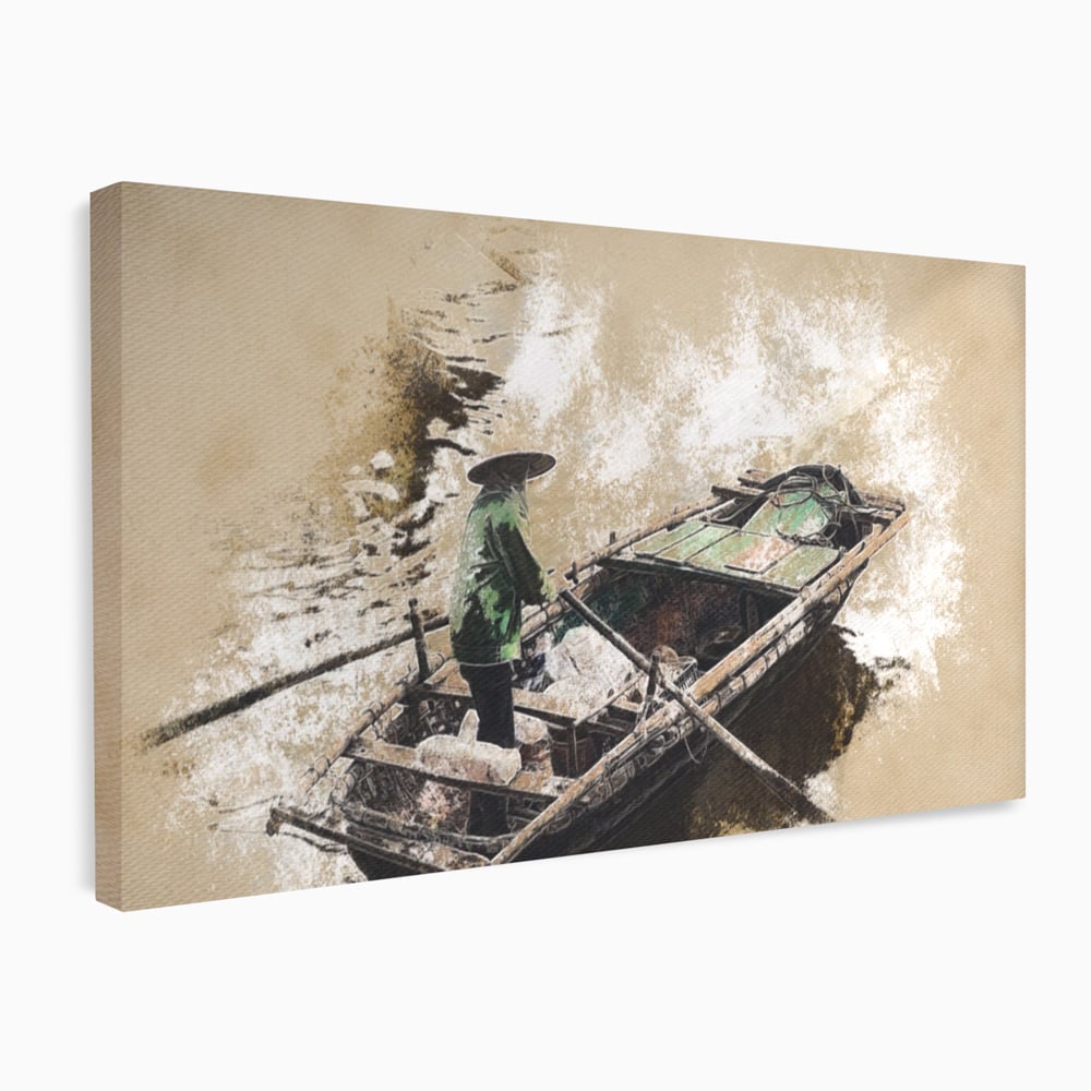 Tablou Canvas Premium LuxCanva® A1280, Pescarul, Living, Barca, Lac, Vasle, Culori Vibrante