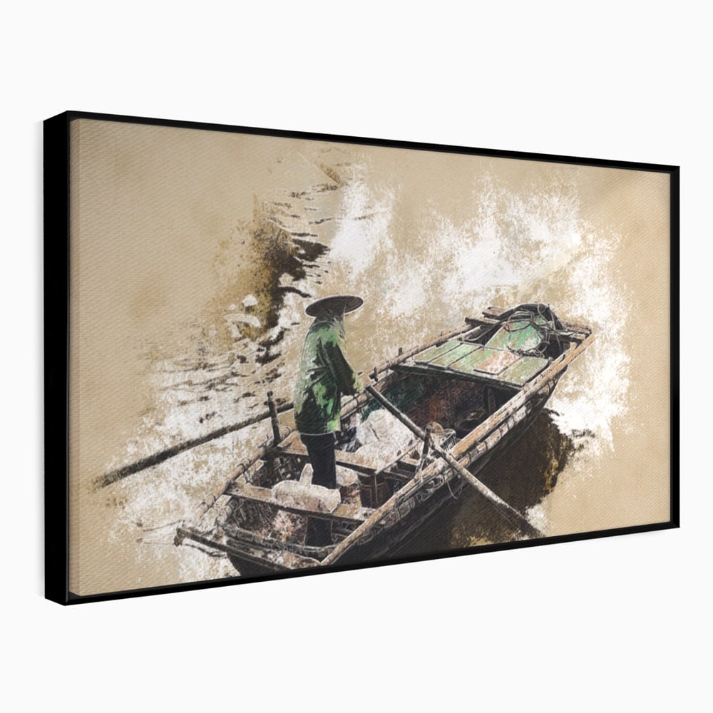 Tablou Canvas Premium LuxCanva® A1280, Pescarul, Living, Barca, Lac, Vasle, Culori Vibrante