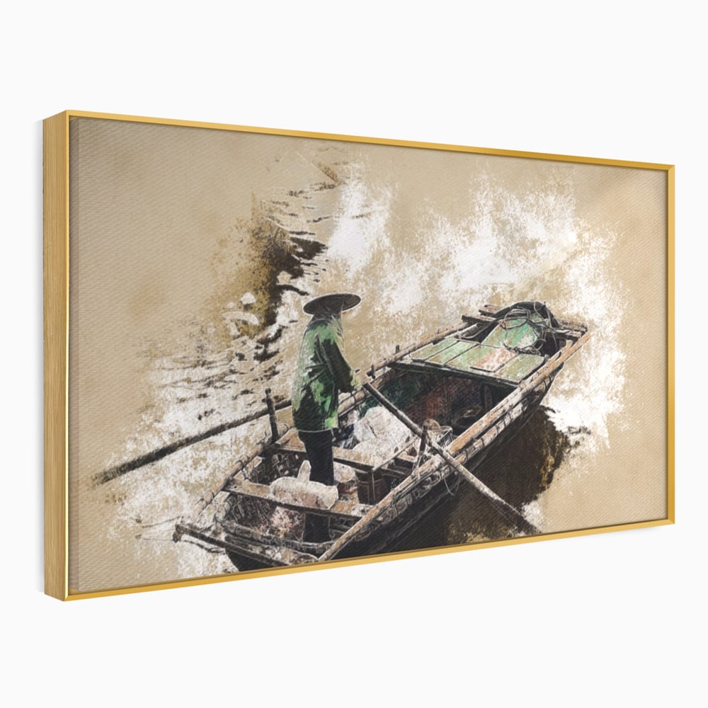 Tablou Canvas Premium LuxCanva® A1280, Pescarul, Living, Barca, Lac, Vasle, Culori Vibrante