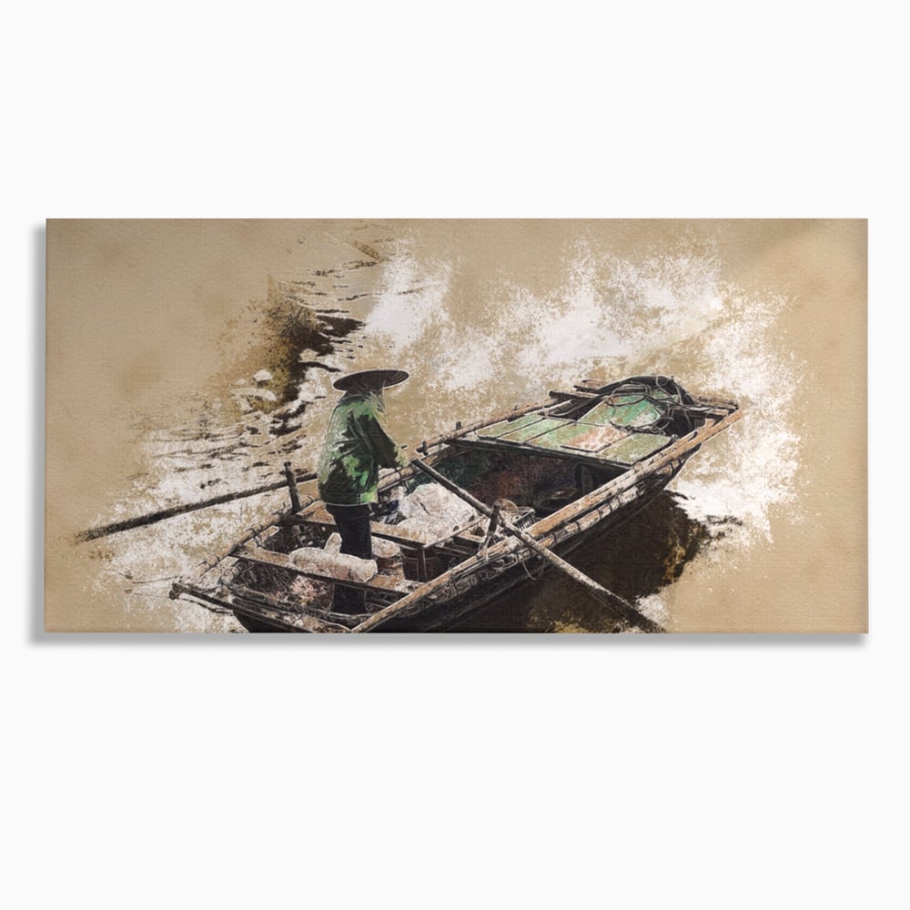 Tablou Canvas Premium LuxCanva® A1280, Pescarul, Living, Barca, Lac, Vasle, Culori Vibrante