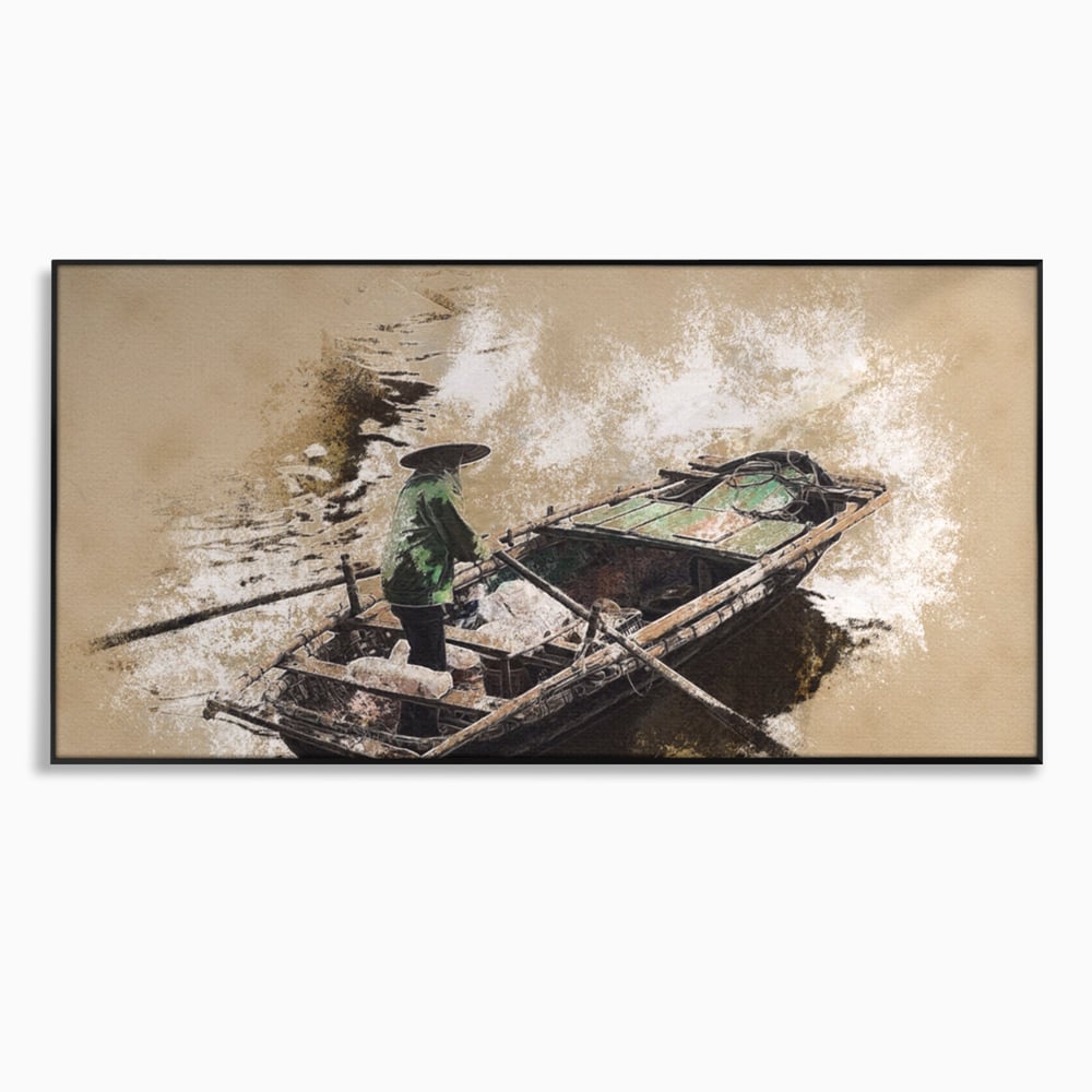 Tablou Canvas Premium LuxCanva® A1280, Pescarul, Living, Barca, Lac, Vasle, Culori Vibrante