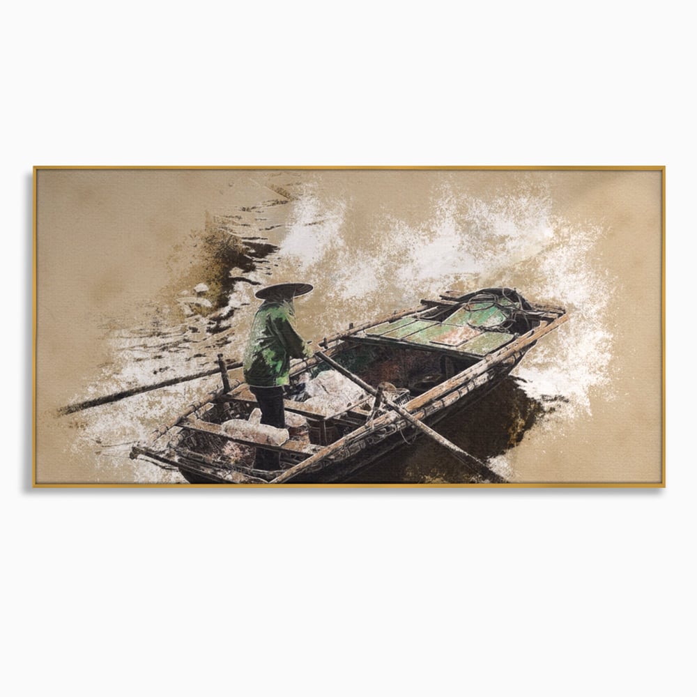 Tablou Canvas Premium LuxCanva® A1280, Pescarul, Living, Barca, Lac, Vasle, Culori Vibrante