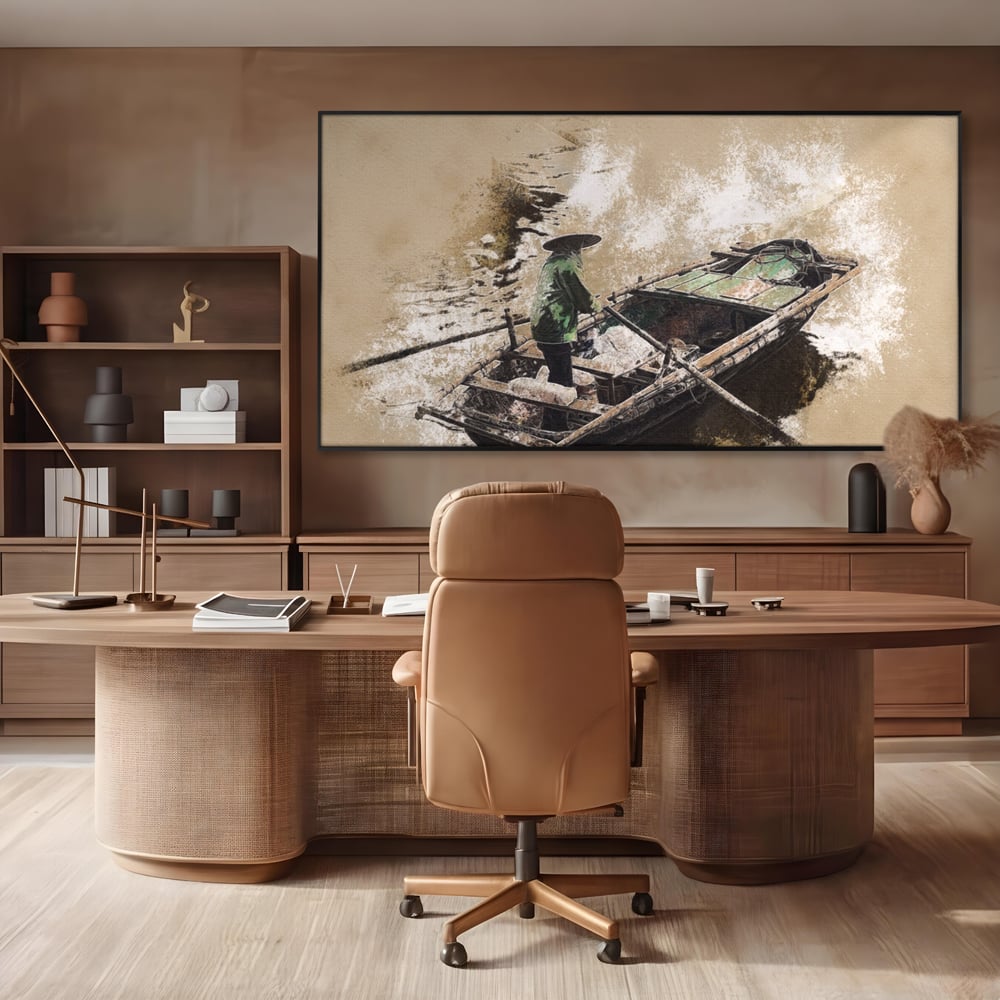 Tablou Canvas Premium LuxCanva® A1280, Pescarul, Living, Barca, Lac, Vasle, Culori Vibrante