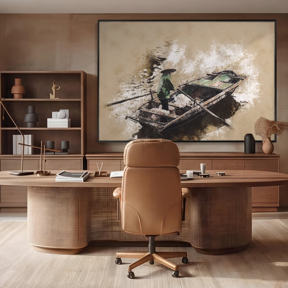 Tablou Canvas Premium LuxCanva® A1280, Pescarul, Living, Barca, Lac, Vasle, Culori Vibrante