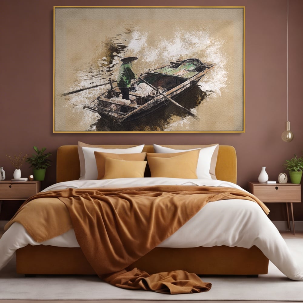 Tablou Canvas Premium LuxCanva® A1280, Pescarul, Living, Barca, Lac, Vasle, Culori Vibrante