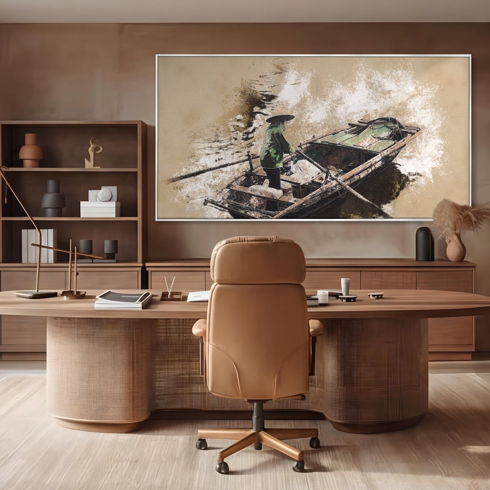 Tablou Canvas Premium LuxCanva® A1280, Pescarul, Living, Barca, Lac, Vasle, Culori Vibrante