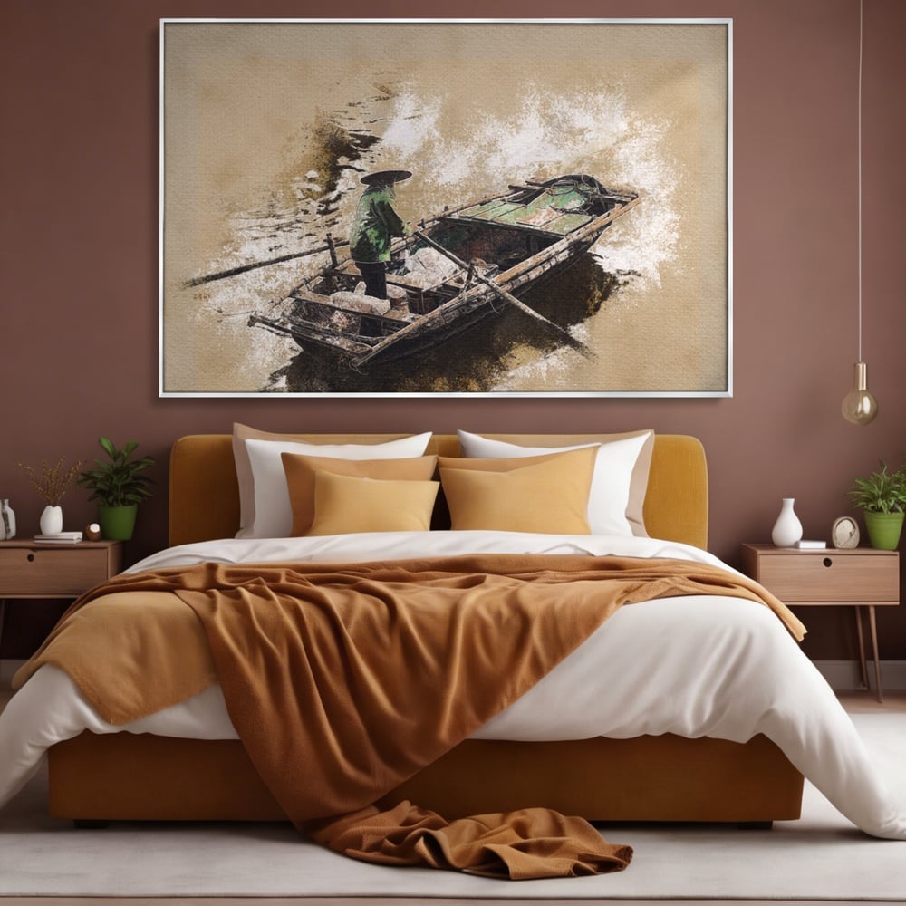 Tablou Canvas Premium LuxCanva® A1280, Pescarul, Living, Barca, Lac, Vasle, Culori Vibrante