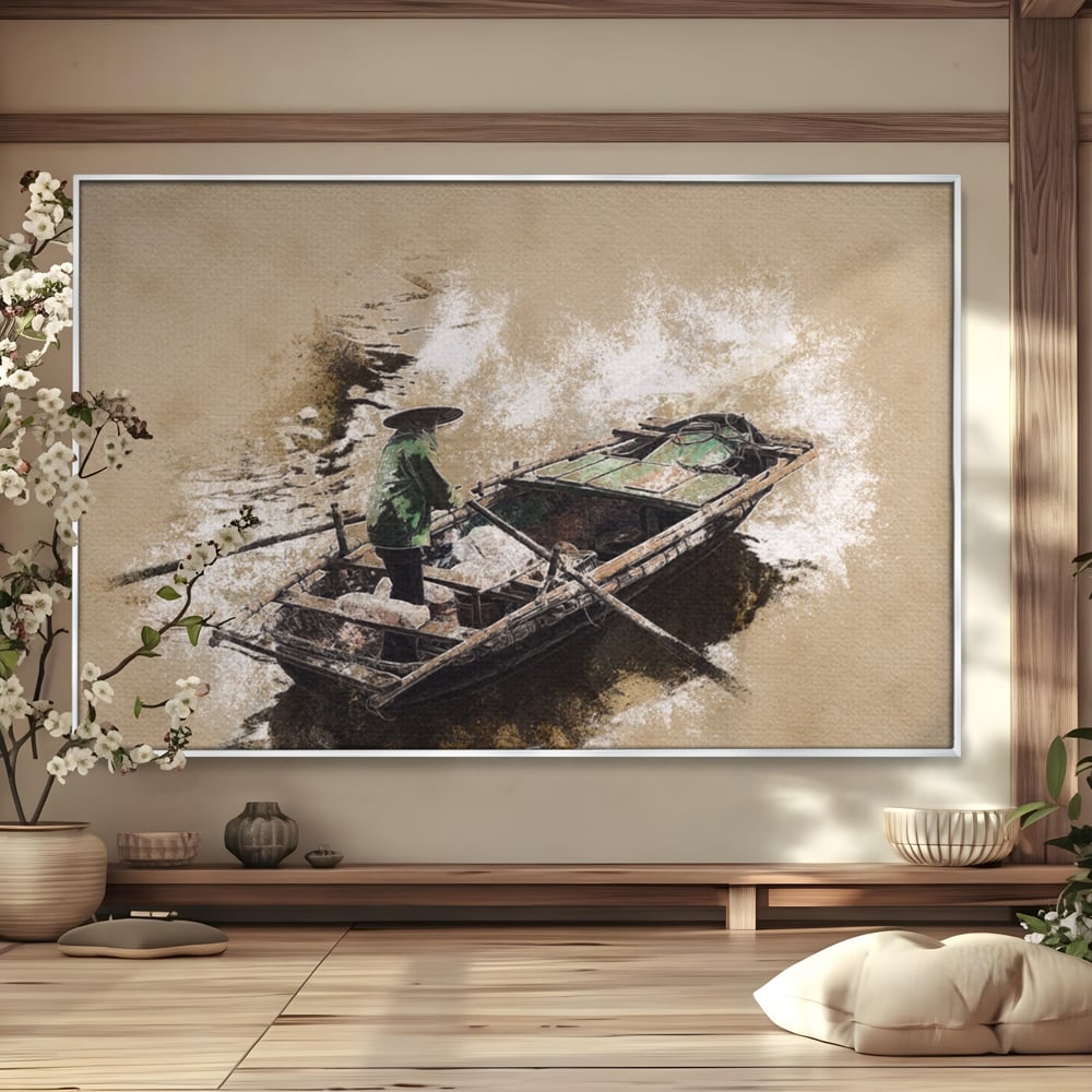 Tablou Canvas Premium LuxCanva® A1280, Pescarul, Living, Barca, Lac, Vasle, Culori Vibrante