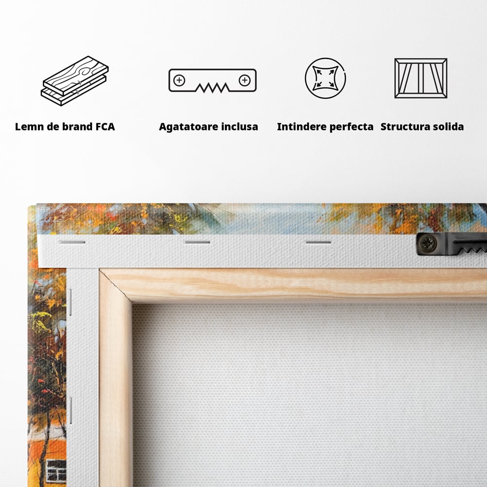 Tablou Canvas Premium LuxCanva® A1281, Oras La Ceas De Toamna, Living, Oameni, Cladiri, Strada, Dormitor, Culori Vibrante