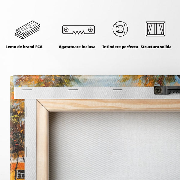 Tablou Canvas Premium LuxCanva® A1281, Oras La Ceas De Toamna, Living, Oameni, Cladiri, Strada, Dormitor, Culori Vibrante