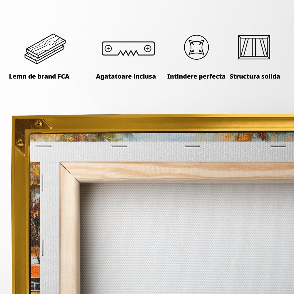 Tablou Canvas Premium LuxCanva® A1281, Oras La Ceas De Toamna, Living, Oameni, Cladiri, Strada, Dormitor, Culori Vibrante