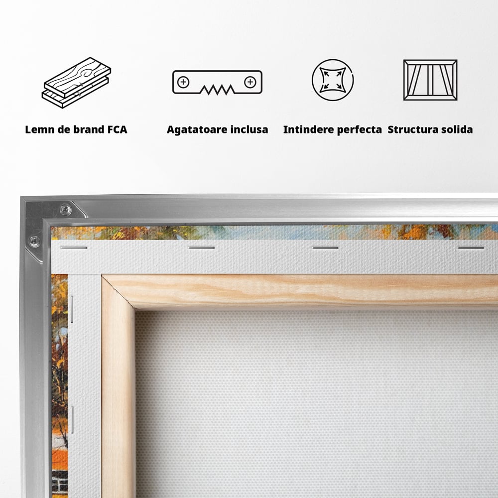 Tablou Canvas Premium LuxCanva® A1281, Oras La Ceas De Toamna, Living, Oameni, Cladiri, Strada, Dormitor, Culori Vibrante