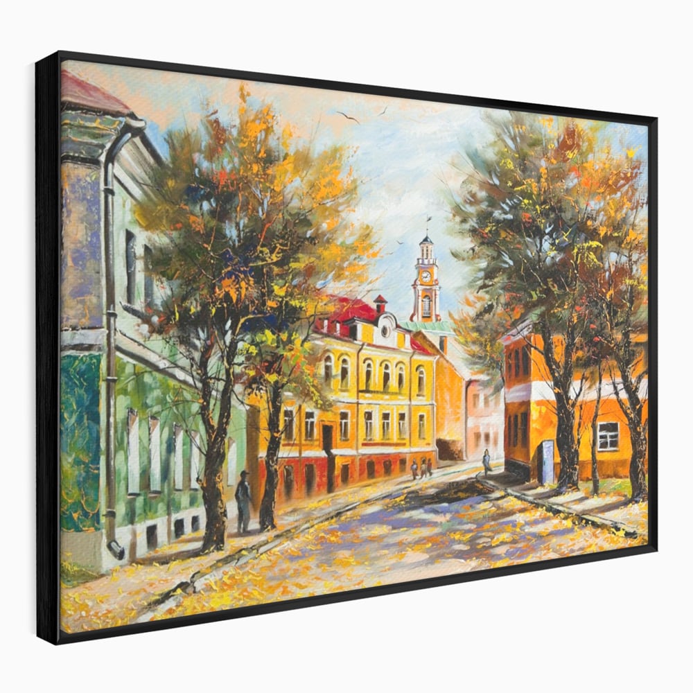 Tablou Canvas Premium LuxCanva® A1281, Oras La Ceas De Toamna, Living, Oameni, Cladiri, Strada, Dormitor, Culori Vibrante