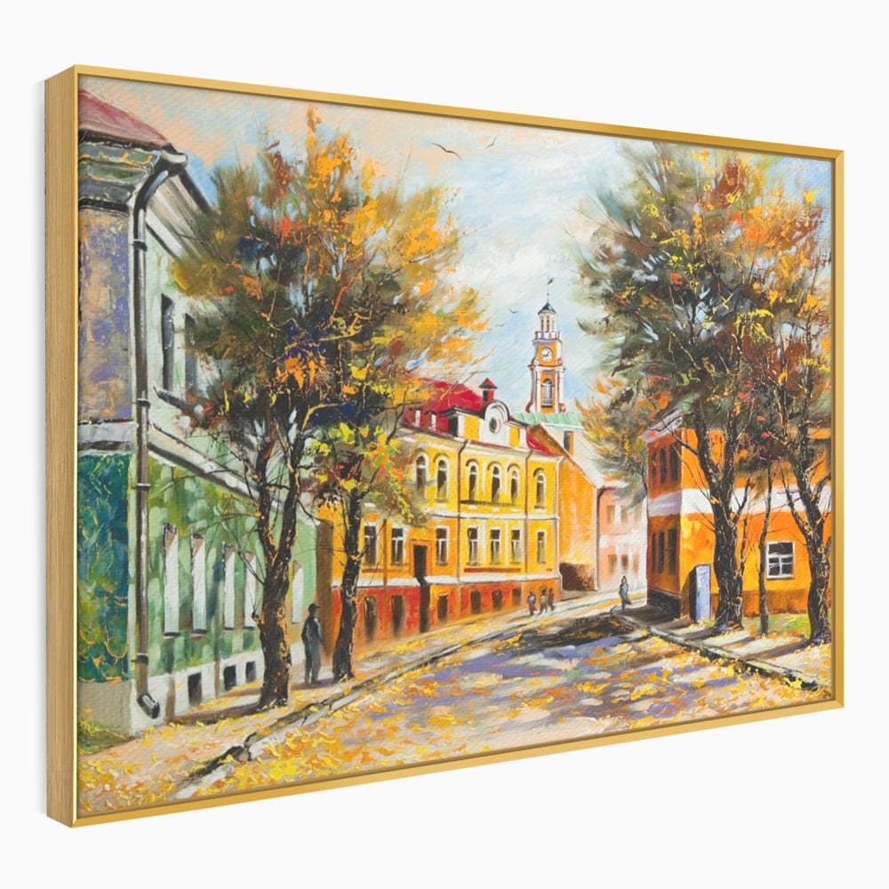 Tablou Canvas Premium LuxCanva® A1281, Oras La Ceas De Toamna, Living, Oameni, Cladiri, Strada, Dormitor, Culori Vibrante