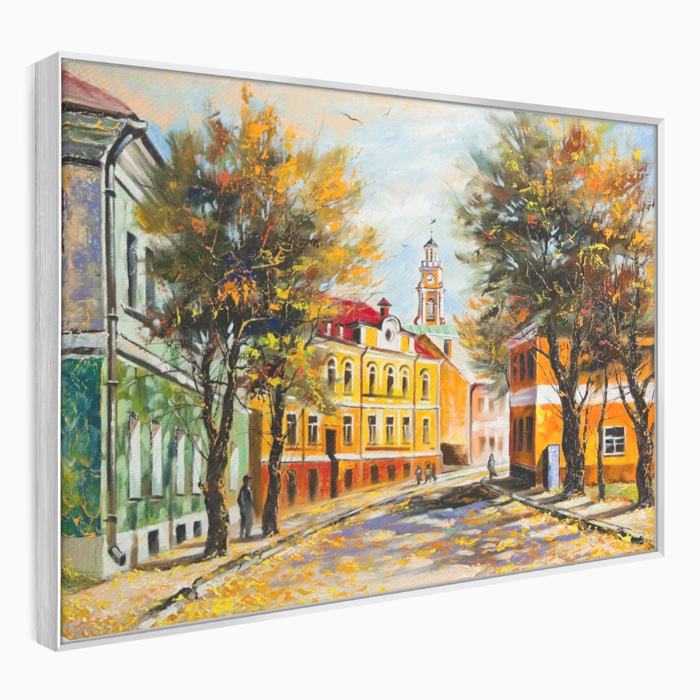 Tablou Canvas Premium LuxCanva® A1281, Oras La Ceas De Toamna, Living, Oameni, Cladiri, Strada, Dormitor, Culori Vibrante