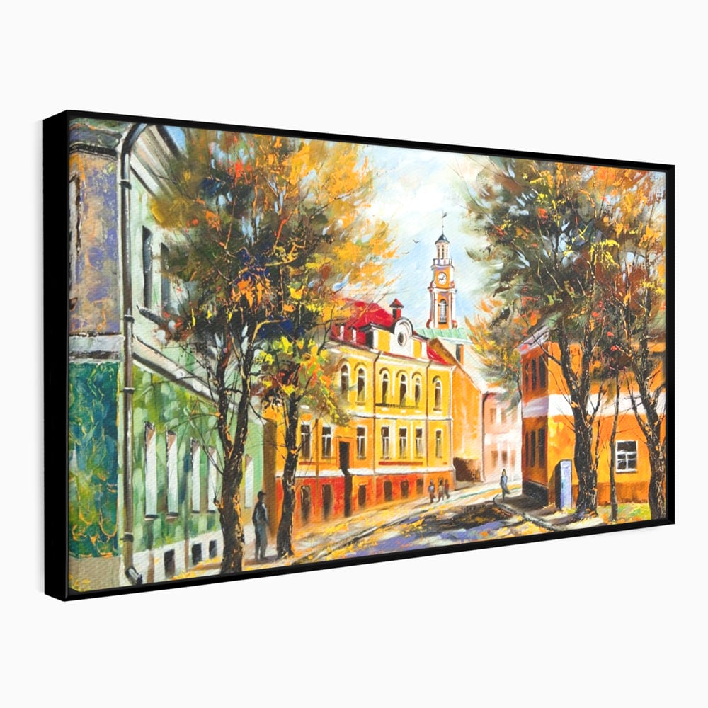 Tablou Canvas Premium LuxCanva® A1281, Oras La Ceas De Toamna, Living, Oameni, Cladiri, Strada, Dormitor, Culori Vibrante