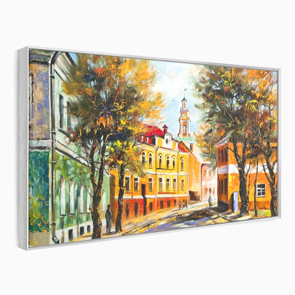 Tablou Canvas Premium LuxCanva® A1281, Oras La Ceas De Toamna, Living, Oameni, Cladiri, Strada, Dormitor, Culori Vibrante