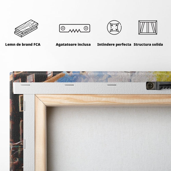 Tablou Canvas Premium LuxCanva® A1282, Bicicleta Portocalie, Living, Cladiri, Biciclete, Copac, Dormitor, Culori Vibrante