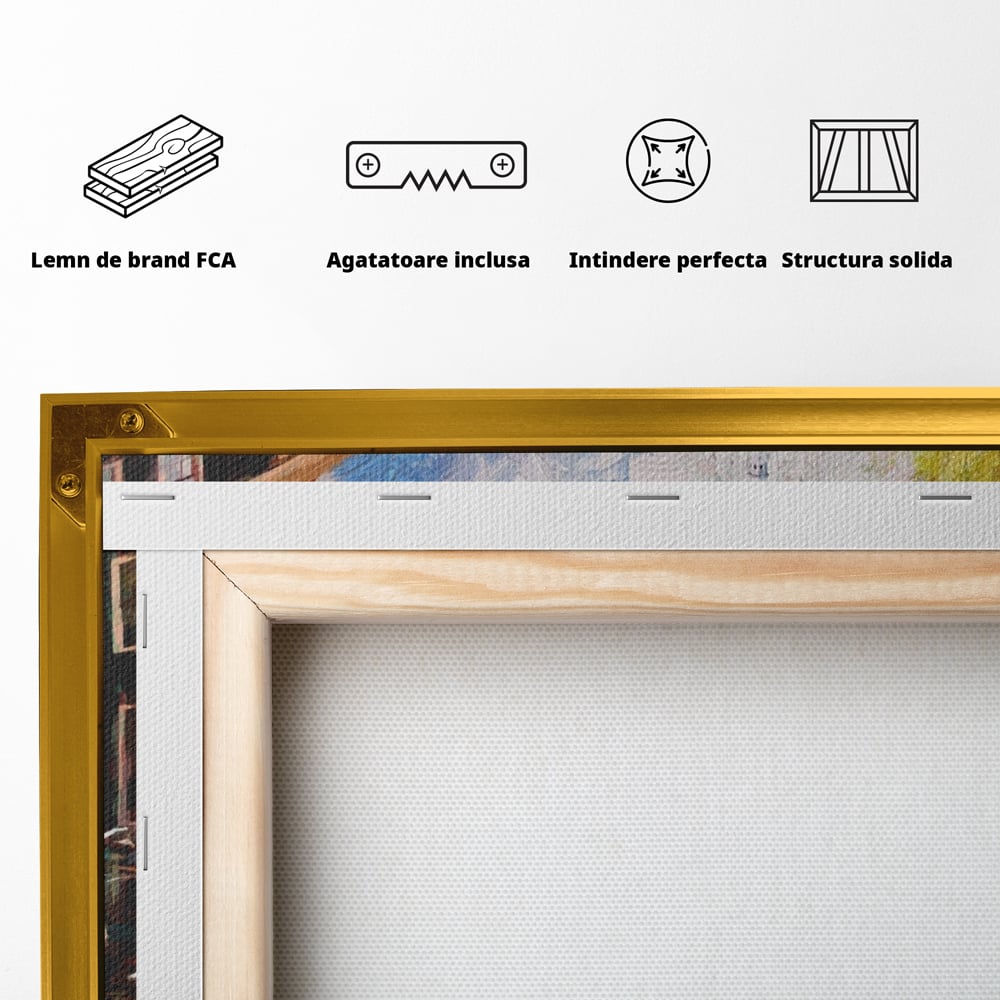 Tablou Canvas Premium LuxCanva® A1282, Bicicleta Portocalie, Living, Cladiri, Biciclete, Copac, Dormitor, Culori Vibrante